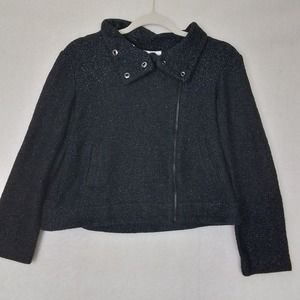 LOFT Casual Off Center Zip Knit Jacket‎ Blazer Size Small Petite in Black, White